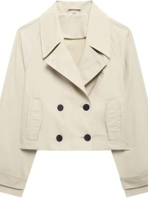 Women's Double-Breasted Short Trench Coat Solid Color Lapel Long Sleeve Jacket Lightweight Trendy Outerwear