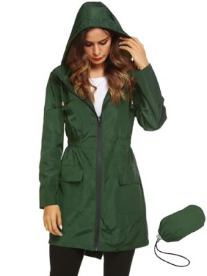 Women Waterproof Lightweight Rain Jacket Active Outdoor Hooded Raincoat