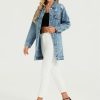 Long Denim Jacket Women Oversized Distressed Midi Jean Jackets Fall Loose Trench Coat Trendy