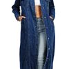 Womens Classic Jean Jacket Plus Size Loose Long Sleeve Button Down Denim Trench Coat