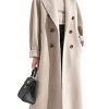 Women Wool Blend Pea Coat Camel Notched Collar Double Breasted Outerwear Jacket
