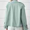 Womens Cropped Trench Coat Oversized Double Breasted Lapel Long Sleeve Short Jacket Fashion Outerwear