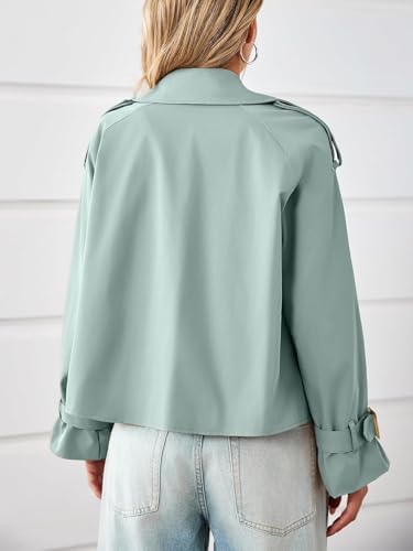 Womens Cropped Trench Coat Oversized Double Breasted Lapel Long Sleeve Short Jacket Fashion Outerwear