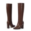 Knee High Boots Women Pointed Toe Chunky Heel Fall Tall Boots Side Zipper Faux Leather Long Boots for Women