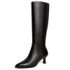 Kitten Heel Knee High Boots Women-Pointed Toe Faux Leather Stiletto Side Zipper Long Tall Dress Boot
