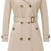 Women's Long Trench Coat Double-Breasted Classic Lapel Overcoat Belted Slim Outerwear Coat with Detachable Hood