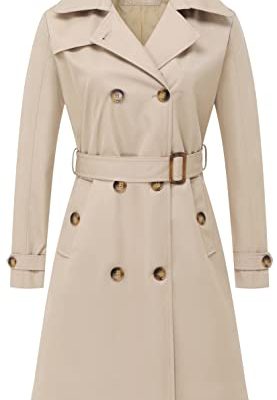 Women's Long Trench Coat Double-Breasted Classic Lapel Overcoat Belted Slim Outerwear Coat with Detachable Hood