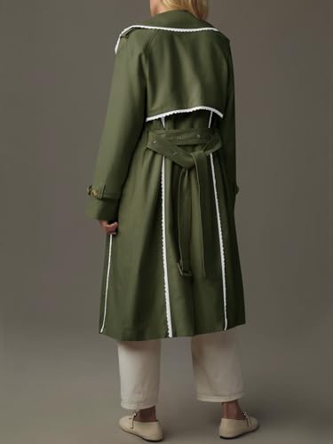 Womens Long Trench Coat Casual Double Breasted Windproof Jacket Classic Lapel Overcoat with Belt