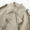 Women's Retro Short Trench Coat Button Front Lace Up Jacket Long Sleeve Lapel Casual Outerwear