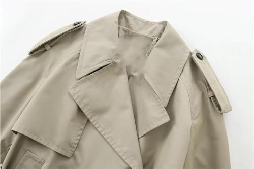 Women's Retro Short Trench Coat Button Front Lace Up Jacket Long Sleeve Lapel Casual Outerwear