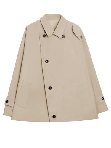Womens Trench Coat Single Breasted Lapel Casual Oversized Coats Short Jacket Fall Outerwear