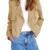Womens Cropped Trench Coat Casual Long Sleeve Notched Lapel Blazer Jacket