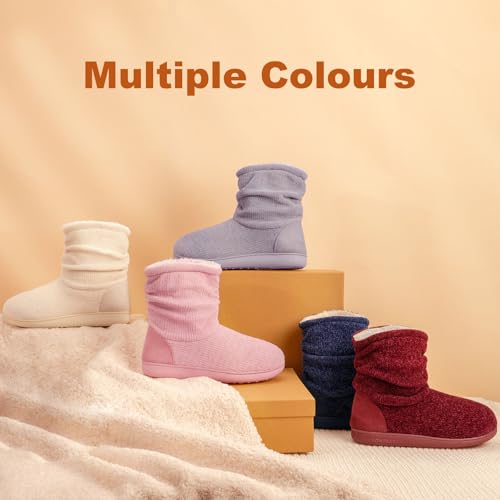 Women's Chenille Knit Bootie Slippers Cute Warm Plush Fleece Memory Foam House Shoes Indoor Outdoor
