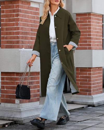Women's Oversized Trench Coat Single Breasted Windproof Overcoat Classic Button Down Long Jacket