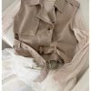 Women's Sleeveless Cropped Trench Coat with Belted Lapel Collar Vest Coat