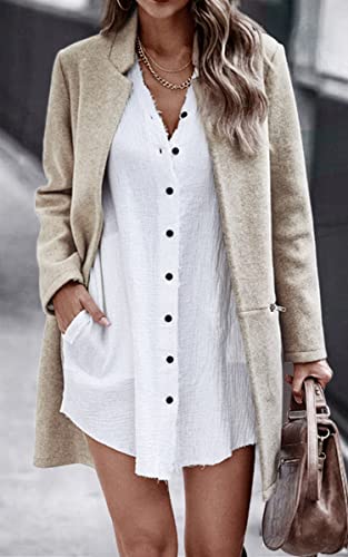 Women’s Coat, Long Sleeve Stand Collar Cardigan Mid-Long Open Front Outwear Overcoat with Zipper Pockets