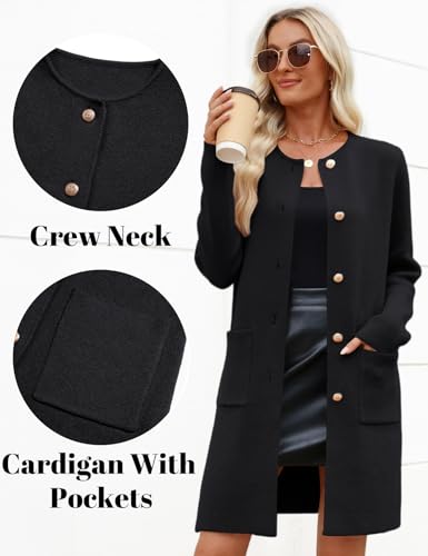 Women’s Fall Long Cardigan Sweater Crewneck Button Down Coat 2025 Coatigan Outerwear with Pocket