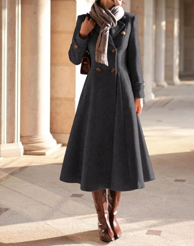 Womens Long Wool Coat Fall Winter Double Breasted Trench Coat Peacoat Jackets