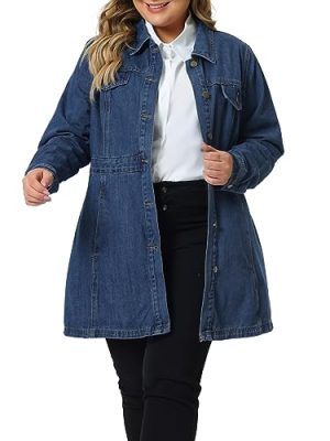 Plus Size Denim Jacket for Women Buttons Long Sleeve Jean Jackets