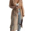 Women's Sheer Mesh Long Sleeve Jacket Summer See Through Belted Button Down Lightweight Cardigan
