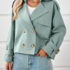 Womens Cropped Trench Coat Oversized Double Breasted Lapel Long Sleeve Short Jacket Fashion Outerwear