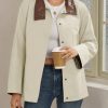 Womens Trench Coat Oversized Fall Barn Jacket Leather Collar Plaid Color Block Windproof Overcoat