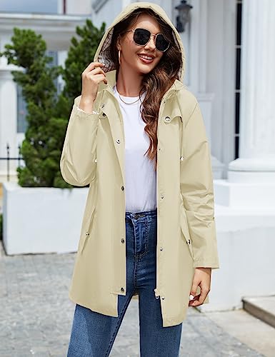 Women Waterproof Outdoor Hiking Raincoat Women Lined Rain Jacket Lightweight Hooded Jackets Trench Coats