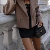 Women Crop Pea Coat Wool Blend Office Work Lapel Collar Short Winter Jacket Trench Coat