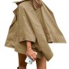 Women's Button Down Jacket Collared Long Sleeve Cloak Poncho Cape Trench Coat