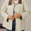 Womens Trench Coat Oversized Fall Barn Jacket Leather Collar Plaid Color Block Windproof Overcoat