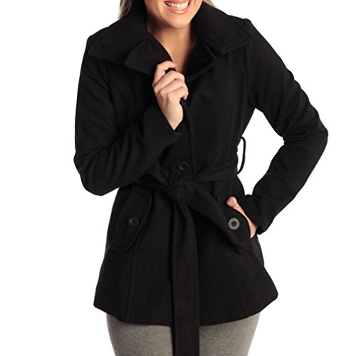 Bella Womens Wool Coat Button Up Jacket Belted Blazer