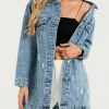 Long Denim Jacket Women Oversized Distressed Midi Jean Jackets Fall Loose Trench Coat Trendy