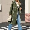 Womens Long Trench Coat Casual Double Breasted Windproof Jacket Classic Lapel Overcoat with Belt