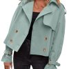 Womens Cropped Trench Coat Oversized Double Breasted Lapel Long Sleeve Short Jacket Fashion Outerwear