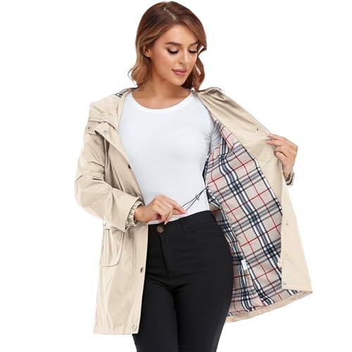 Rain Coat for Women Waterproof with Hood Lightweight Women's Rain Jacket Outdoor Trench Windbreaker Long Raincoats