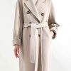 Women Wool Blend Pea Coat Camel Notched Collar Double Breasted Outerwear Jacket