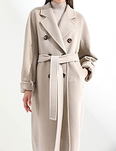 Women Wool Blend Pea Coat Camel Notched Collar Double Breasted Outerwear Jacket
