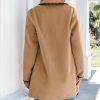 Pea Coats for Women Trendy Embroidered Contrast Trim Long Peacoat Jackets Lapel Button Winter Coat with Pockets