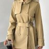 womens trench coat Long Sleeve Double Breasted Casual Short Trench Coat