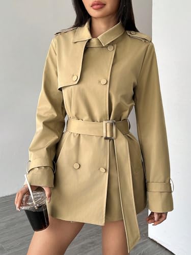womens trench coat Long Sleeve Double Breasted Casual Short Trench Coat