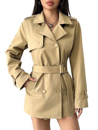 womens trench coat Long Sleeve Double Breasted Casual Short Trench Coat