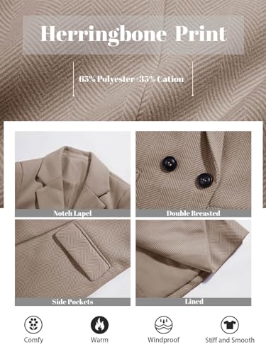 Women's Notch Lapel Double Breasted Trench Coat Peacoat Winter Casual Long Blazer Jacket Overcoat