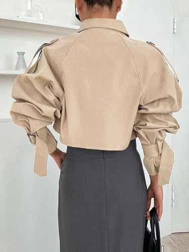 Women's Cropped Trench Coat Long Sleeve Casual Jacket Classic Double-Breasted Lapel Overcoat Fashion Outerwear