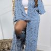 Women's Oversized Ripped Denim Long Cardigan Distressed Hollow Open Front Kimono Robe Duster Jean Jacket Coat