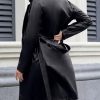 Leather Jacket Women Trench Coat Long Loose Button Jacket Open Front Motorcycle Coat with Belt