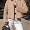 Womens Cropped Pea Coats Zip Up Short Casual Bomber Wool Blend Jackets Barn Fall Outerwear with Pockets