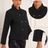 Winter Pea Coat for Women's Casual Stand Collar Short Cropped Double Breasted Jacket