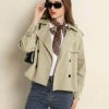 Women's Fall Cropped Trench Coat Double Breasted Casual Trendy Work Office Travel Short Jackets Outerwear with Pocket