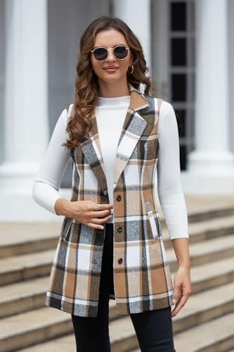Plaid Vest for Women Fall Winter Sleeveless Blazer Jackets