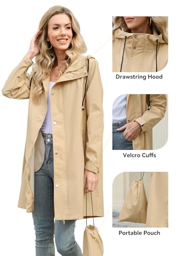 Long Packable Rain Jacket Women Waterproof - Raincoat for Women Rain Coat with Hood Lightweight Outdoor Windbreaker